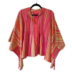 Josefa Diseno Mexico Vintage 70s Striped Tunic Top Pink Orange Boho Western